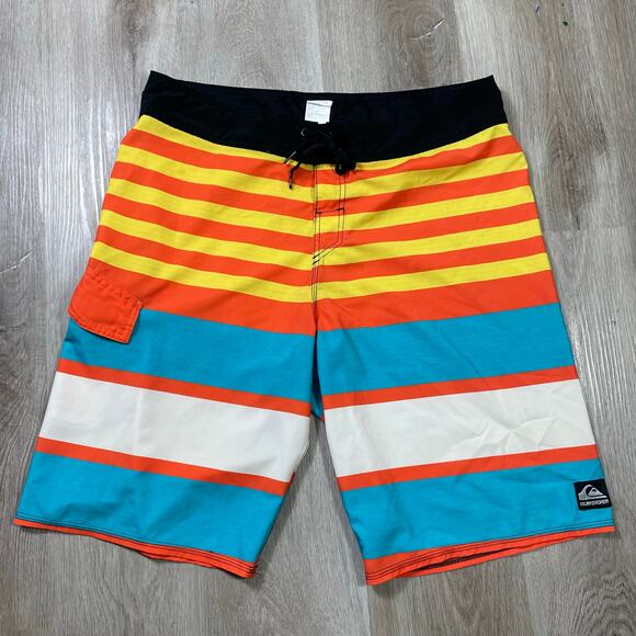 Quiksilver Boardshorts Mens 36 Surf Swim Trunks Striped Drawstring Pocket - Picture 5 of 10